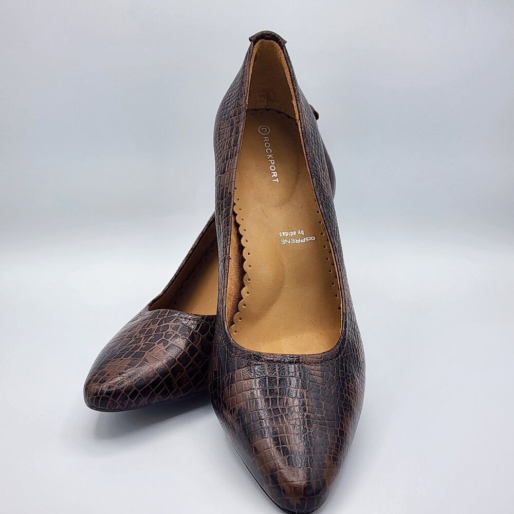 VTG Rockport Brown Leather Alligator  Pumps 3" Heels Size 8 adiPRENE Adidas